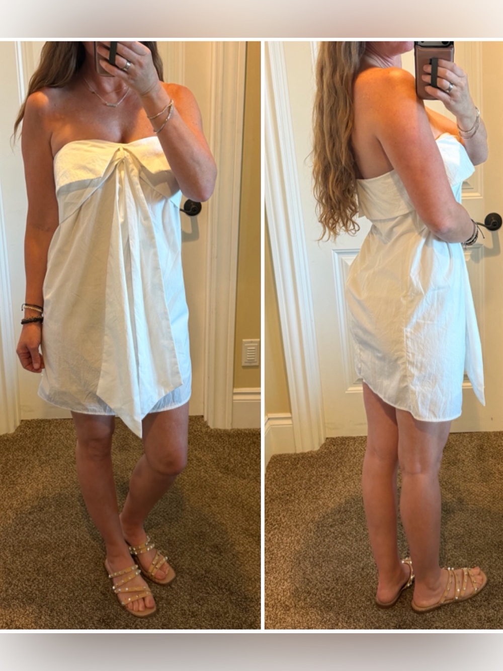 Strapless White Bow Tie Front Summer Beach Cover Up Dress Women’s Size S Small